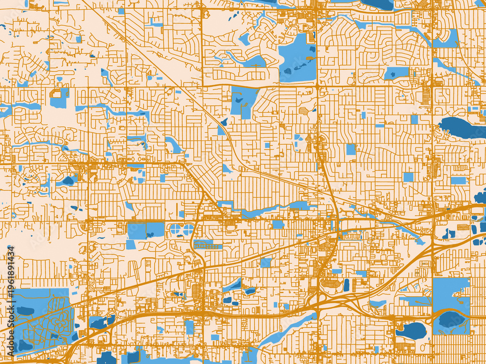Fototapeta premium City map of Arvada, Colorado – cream map with golden roads