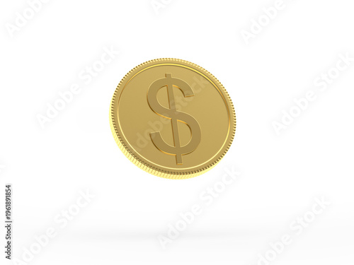 Floating gold dollar coin isolated on white. 3D illustration.