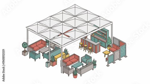Flat vector illustration of a busy festival with industrial machines