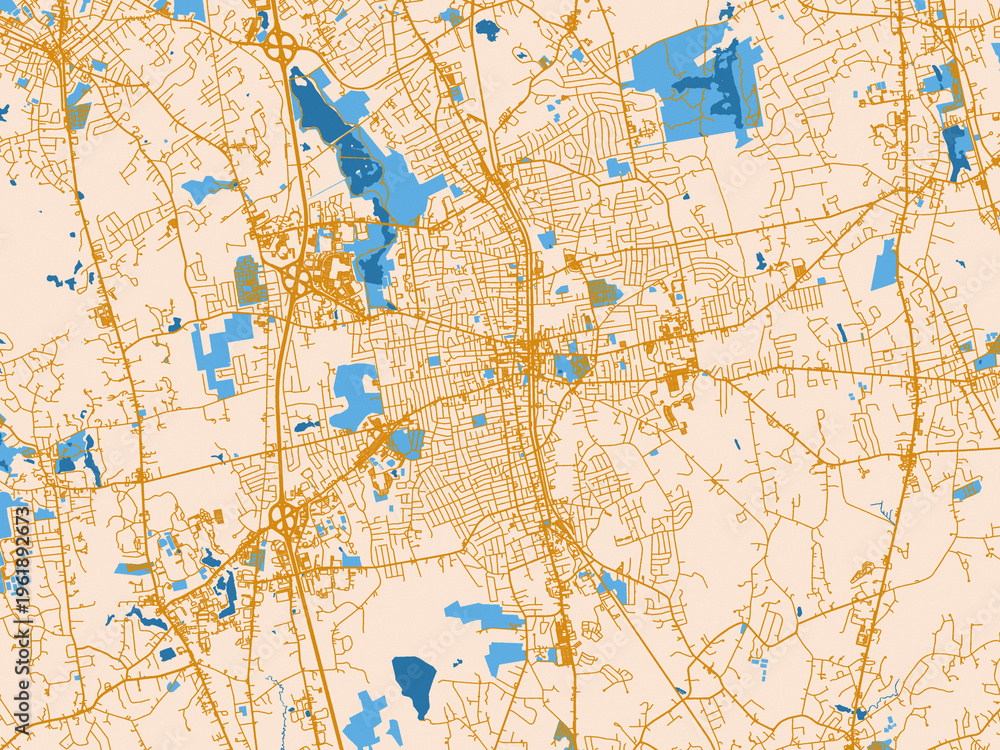 Naklejka premium Street network map of Brockton, Massachusetts, mustard-gold streets on cream