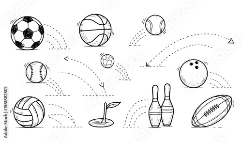 Sports balls and equipment illustration set