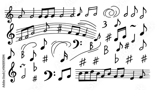 Collection of various musical notes and symbols on a staff