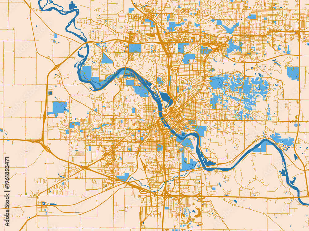 Fototapeta premium City map of Cedar Rapids, Iowa – cream map with golden roads