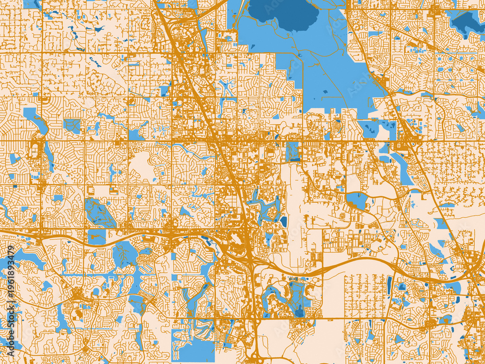 Naklejka premium Urban map poster of Centennial, Colorado – golden linework with blue water