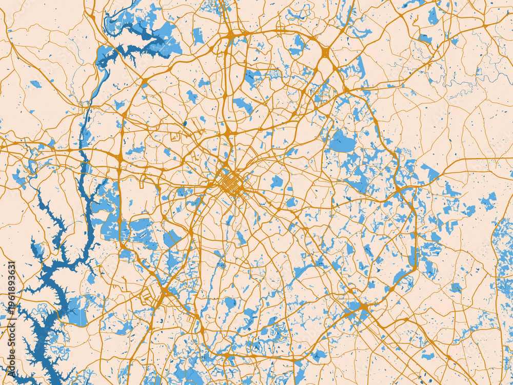 Fototapeta premium City layout poster — Charlotte, North Carolina – mustard-gold streets on cream