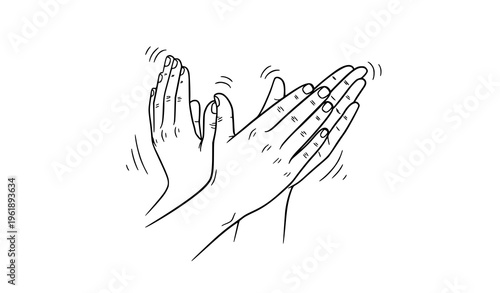 A line drawing of two hands clapping together with motion lines