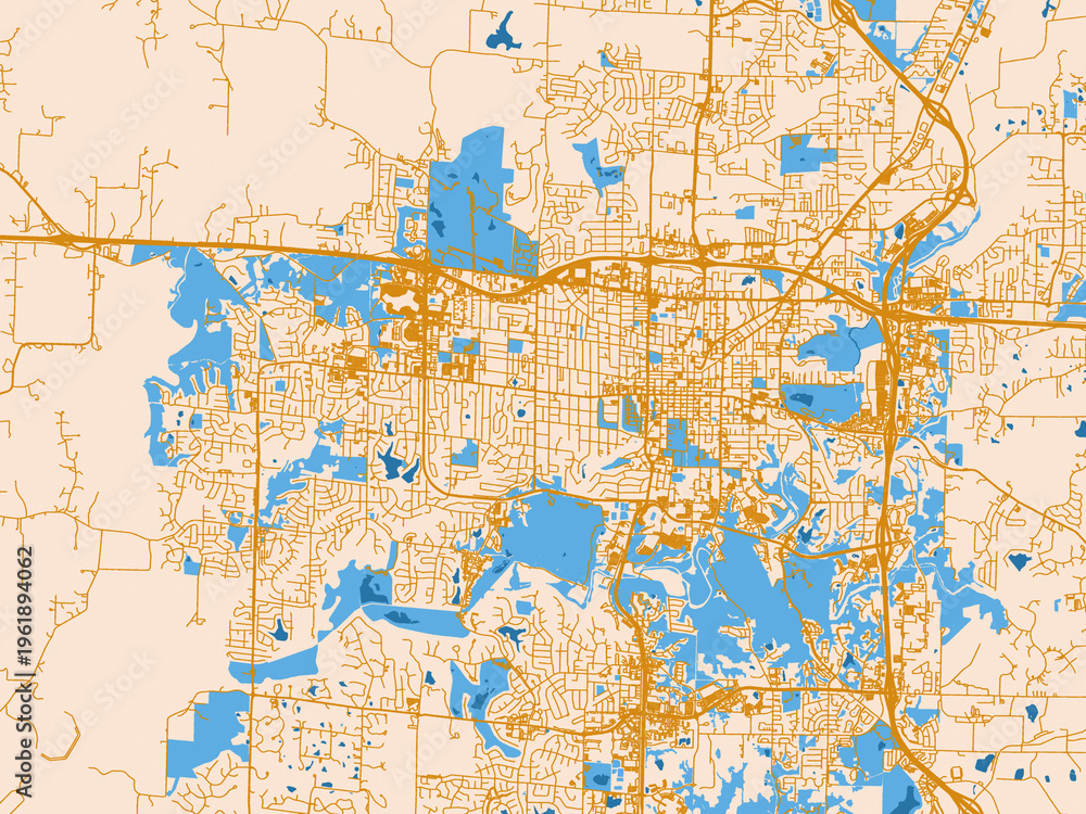 Fototapeta premium Street map of Columbia, Missouri in cream map with golden roads