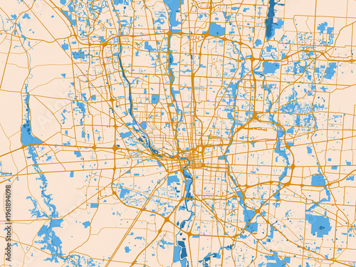 Photos Urban map poster of Columbus, Ohio – light cream and blue contrast