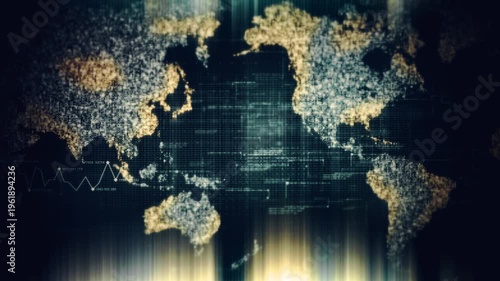 Futuristic global financial data visualization, world map and digital globe with candlestick chart, stock trading analytics, forex market dashboard, fintech infographic, big data interface