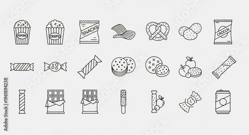 Assorted Snack Food Line Art Collection - A Variety of Treats.