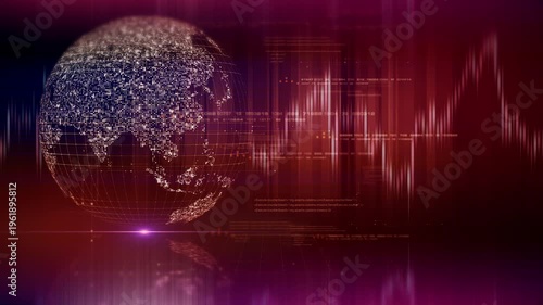 Futuristic global financial data visualization, world map and digital globe with candlestick chart, stock trading analytics, forex market dashboard, fintech infographic, big data interface