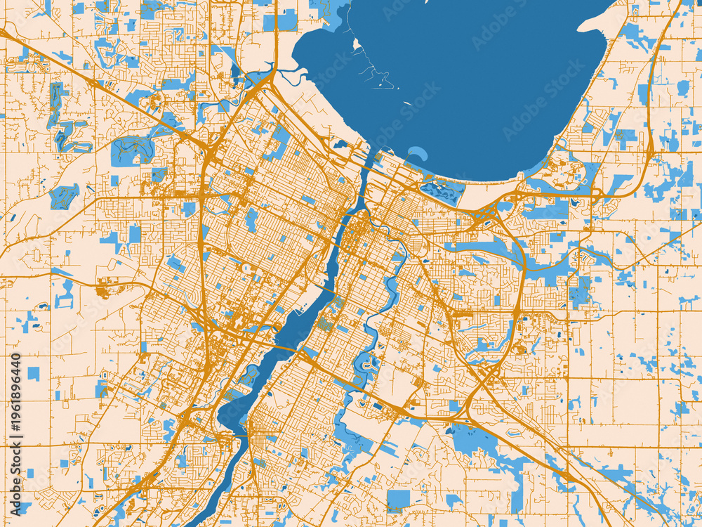 Naklejka premium Urban planning style map of Green Bay, Wisconsin