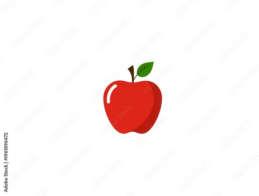 Fototapeta premium Vibrant red apple with a single green leaf and stem