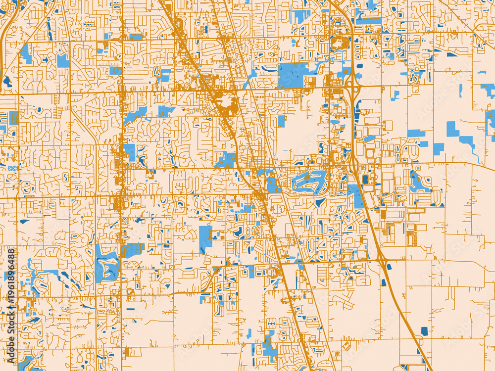 Naklejka premium City layout poster — Greenwood, Indiana – gold and blue map palette