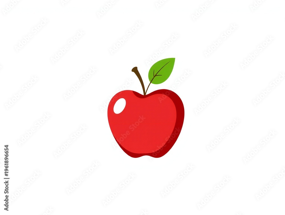Obraz premium Simple red apple with green leaf and stem on white background