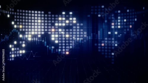 Futuristic global financial data visualization, world map and digital globe with candlestick chart, stock trading analytics, forex market dashboard, fintech infographic, big data interface