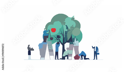 Businesspeople harvesting apples financial growth investment success vector illustration