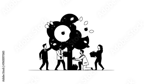 Idea growth apple tree profit harvest business vector illustration
