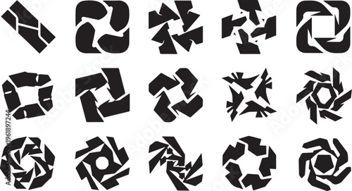 Set of black recycling symbols on white background