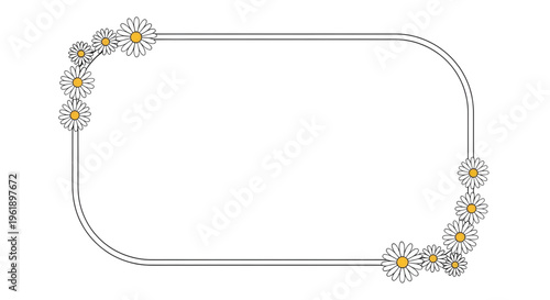 Minimalist daisy flower frame with white petals and yellow centers floral border silhouette