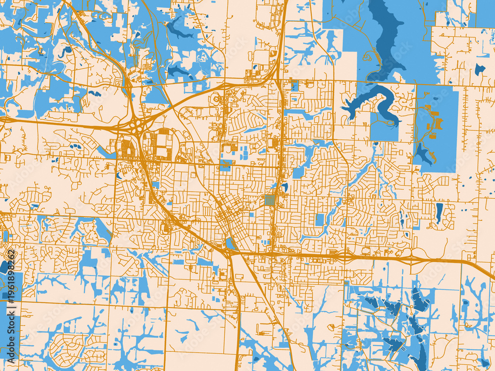 Naklejka premium City map of Lee's Summit, Missouri – cream map with golden roads