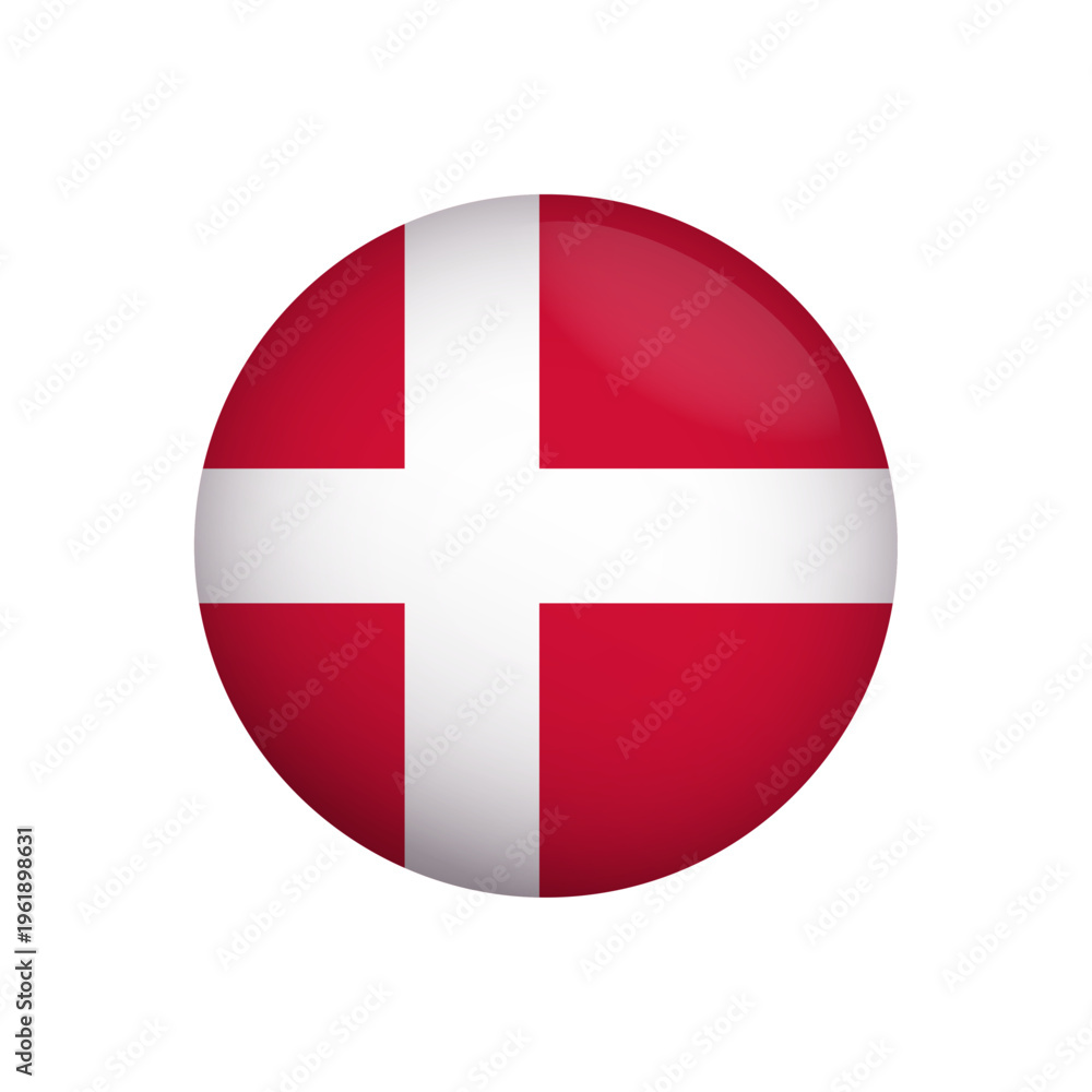 Obraz premium Vector Denmark Flag Glossy Button Round Danish National Symbol Icon