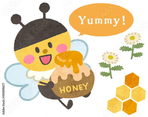 蜜をもったミツバチとハニカム構造