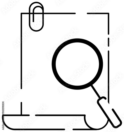 Document Search Magnifying Glass Outline Icon Illustration Editable Color Vector