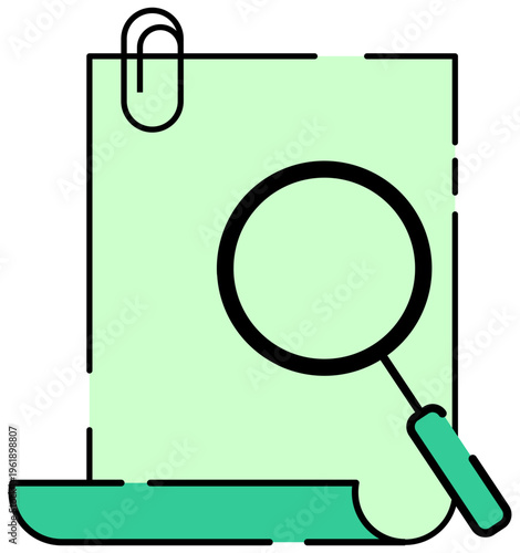 Document Search Magnifying Glass Icon Illustration Editable Color Vector