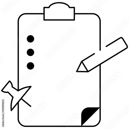 Clipboard Task Edit Pencil Outline Icon Illustration Editable Color Vector