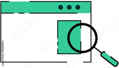 Horizontal Web Page Search Magnifier Icon Illustration Editable Color Vector