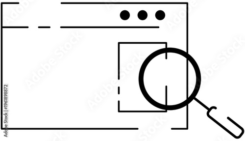 Horizontal Web Page Search Magnifier Outline Icon Illustration Editable Color Vector