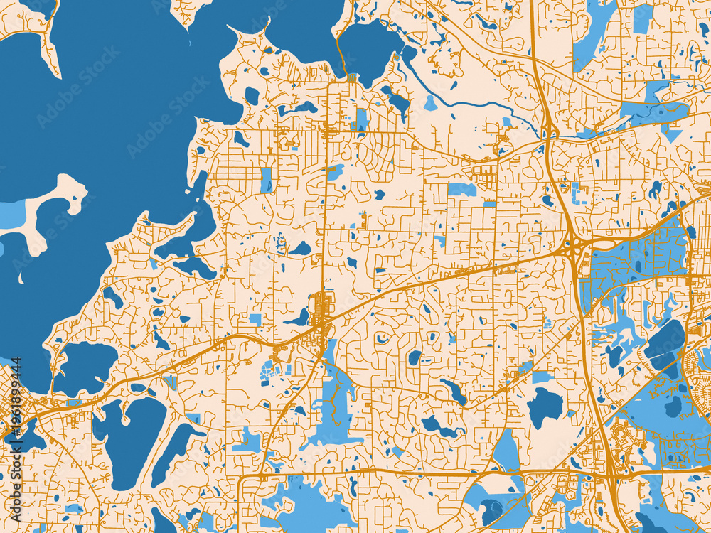 Naklejka premium Street map of Minnetonka, Minnesota in cream map with golden roads