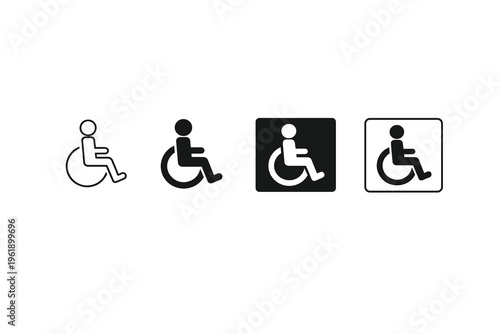 Diverse styles of wheelchair accessibility icons in vector format for inclusive design, public signage, and digital interfaces