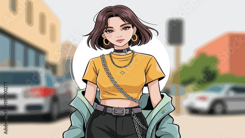 young woman walking on the street