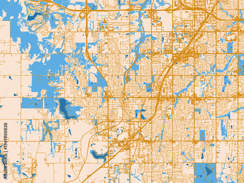 Obraz premium Minimal city map of Olathe, Kansas with gold and blue map palette