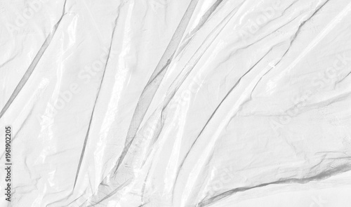 Transparent wrinkled plastic, white plastic, or polyethylene bag texture, macro, no background