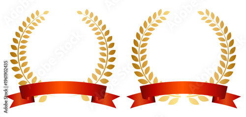 楕円ローレルリースと下部リボン帯（開放型フレーム・受賞装飾素材）