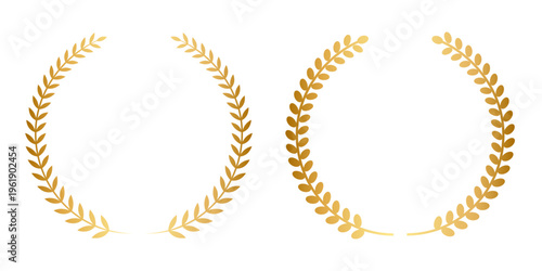 細葉ゴールドローレルリース（円形対称・ミニマル装飾フレーム素材）