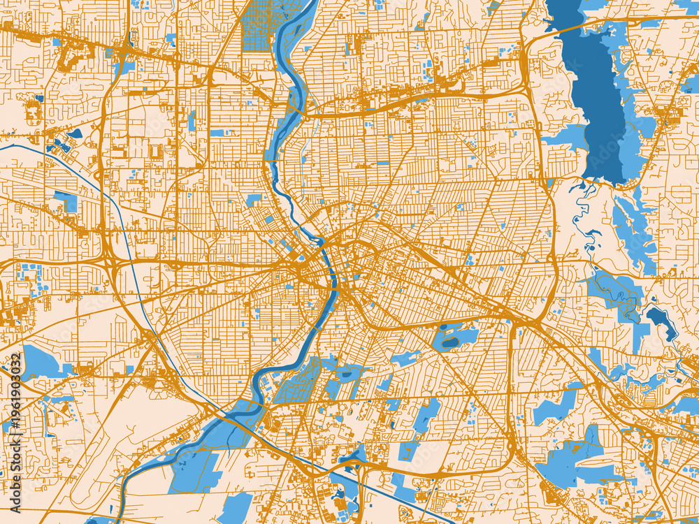 Fototapeta premium Geographic city layout of Rochester, New York