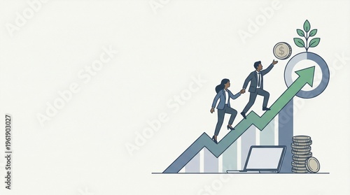 Business Team Climbing Up Growth Chart Success Strategy Illustration