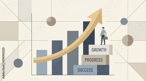 Business Growth Chart With Upward Arrow Progress and Success Concept