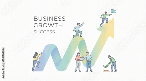 Business Growth Success Team With Upward Arrow Strategy Development Illustration