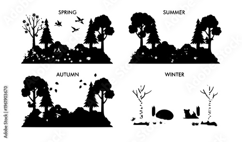Vector Illustration Collection of Nocturnal Forest Life, Wildlife with Owls Bats Foxes Fireflies, Seasonal Changes, Medicinal Plants, Aquatic Habitats, and Fantasy Woodland Creatures for Kids and Eco 