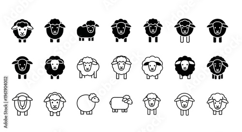 Sheep Icons Collection: Diverse Vector Illustrations of Sheep and Lambs