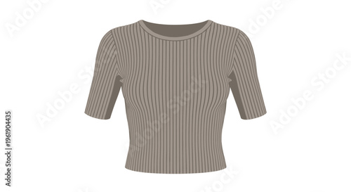 Fitted grey ribbed short-sleeved top with a rounded neckline, offering a comfortable and flattering silhouette for casual wear.