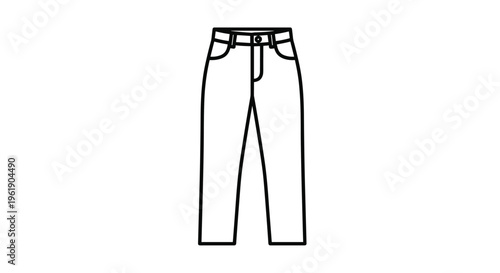 Minimalist outline illustration of classic jeans or casual pants with a waistband and pockets, representing everyday fashion.
