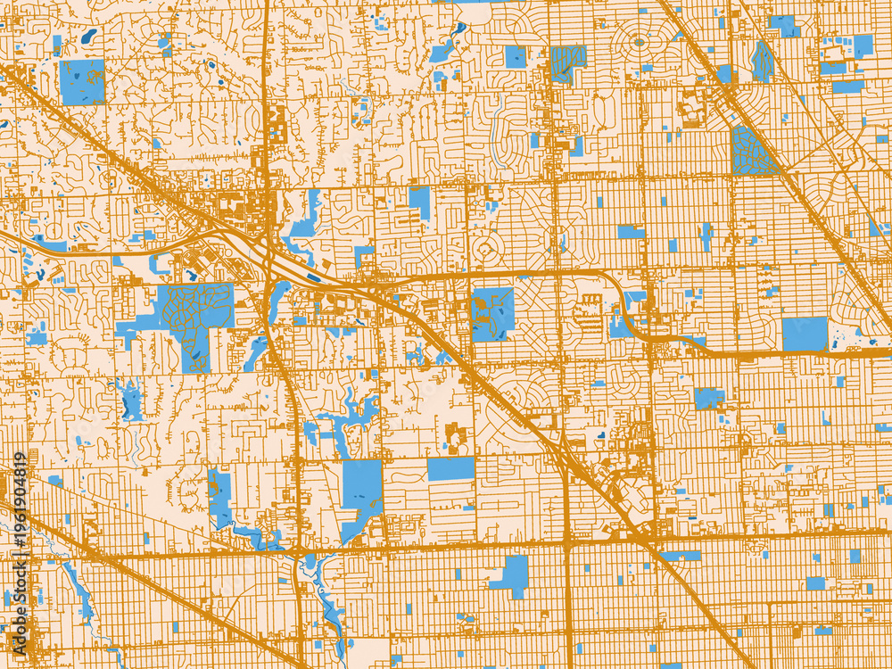 Fototapeta premium Clean urban street map of Southfield, Michigan