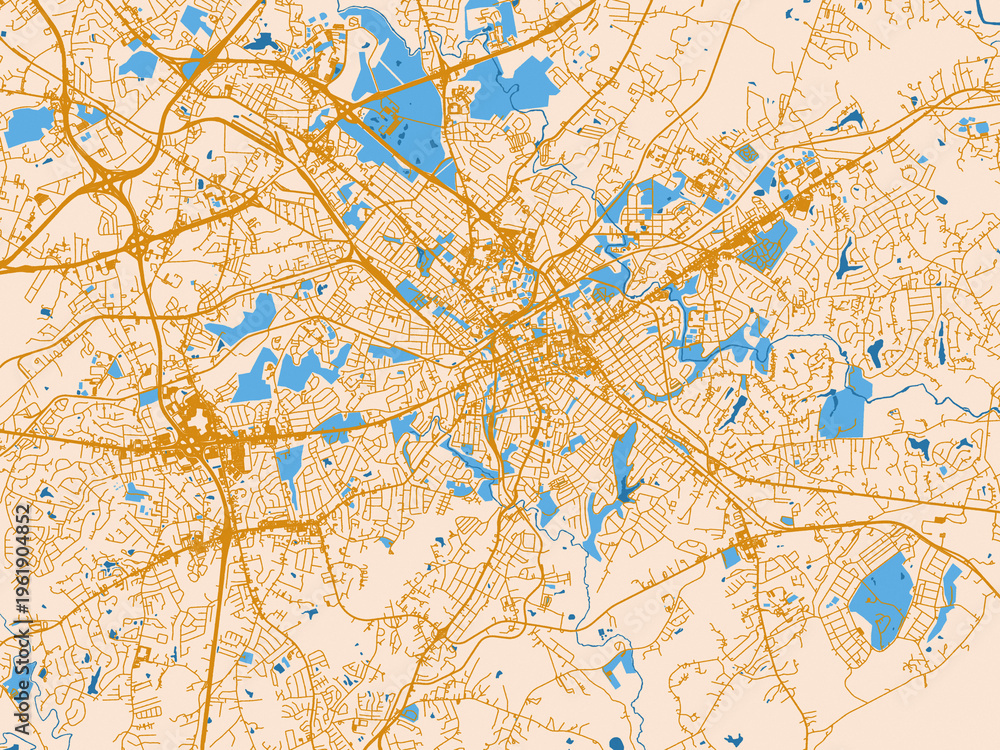 Fototapeta premium City map poster of Spartanburg, South Carolina – light cream and blue contrast