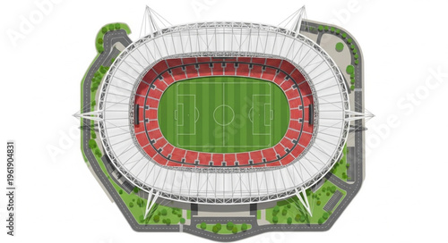 Aerial View of a Large Stadium with Green Field.